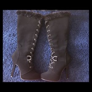 High heel suede boots